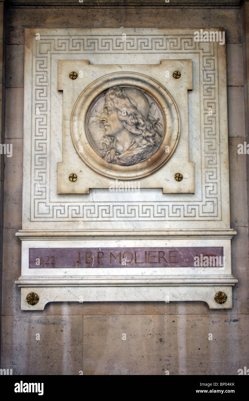 Gedenktafel für Molière unter Bogengang der Comédie Française, Paris, Frankreich-Theater Stockfoto