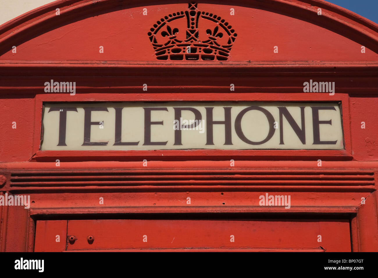 Nahaufnahme von einem roten Londoner Telefonzelle Stockfoto