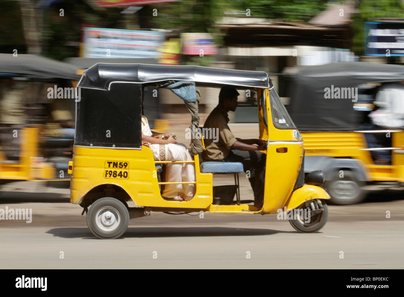 Indien, Tamil Nadu. Tuk-Tuk (Auto-Rikscha) in Madurai. Stockfoto