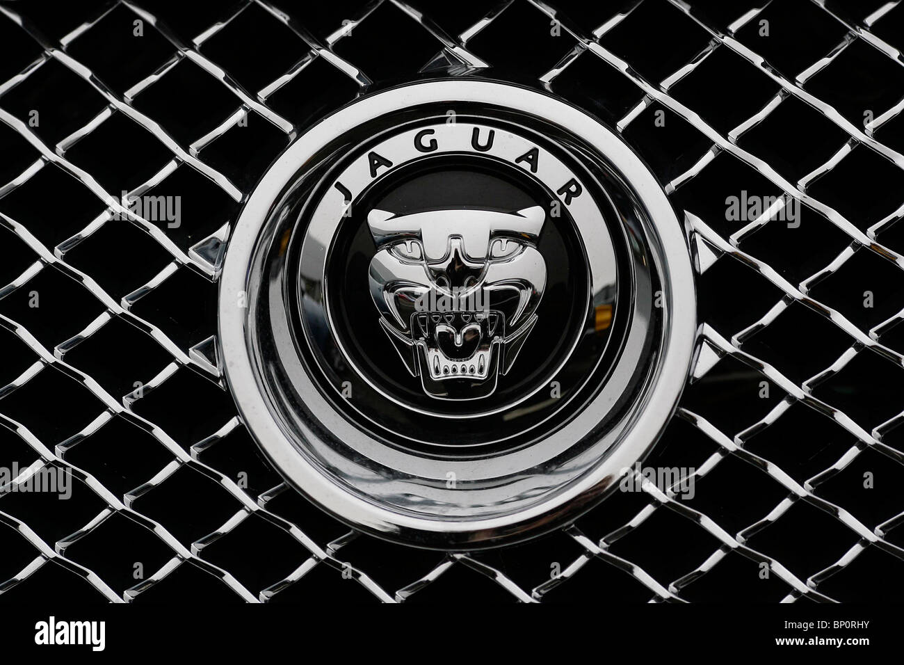 Das Jaguar-Abzeichen auf dem Auto-Grill. Bild von James Boardman Stockfoto