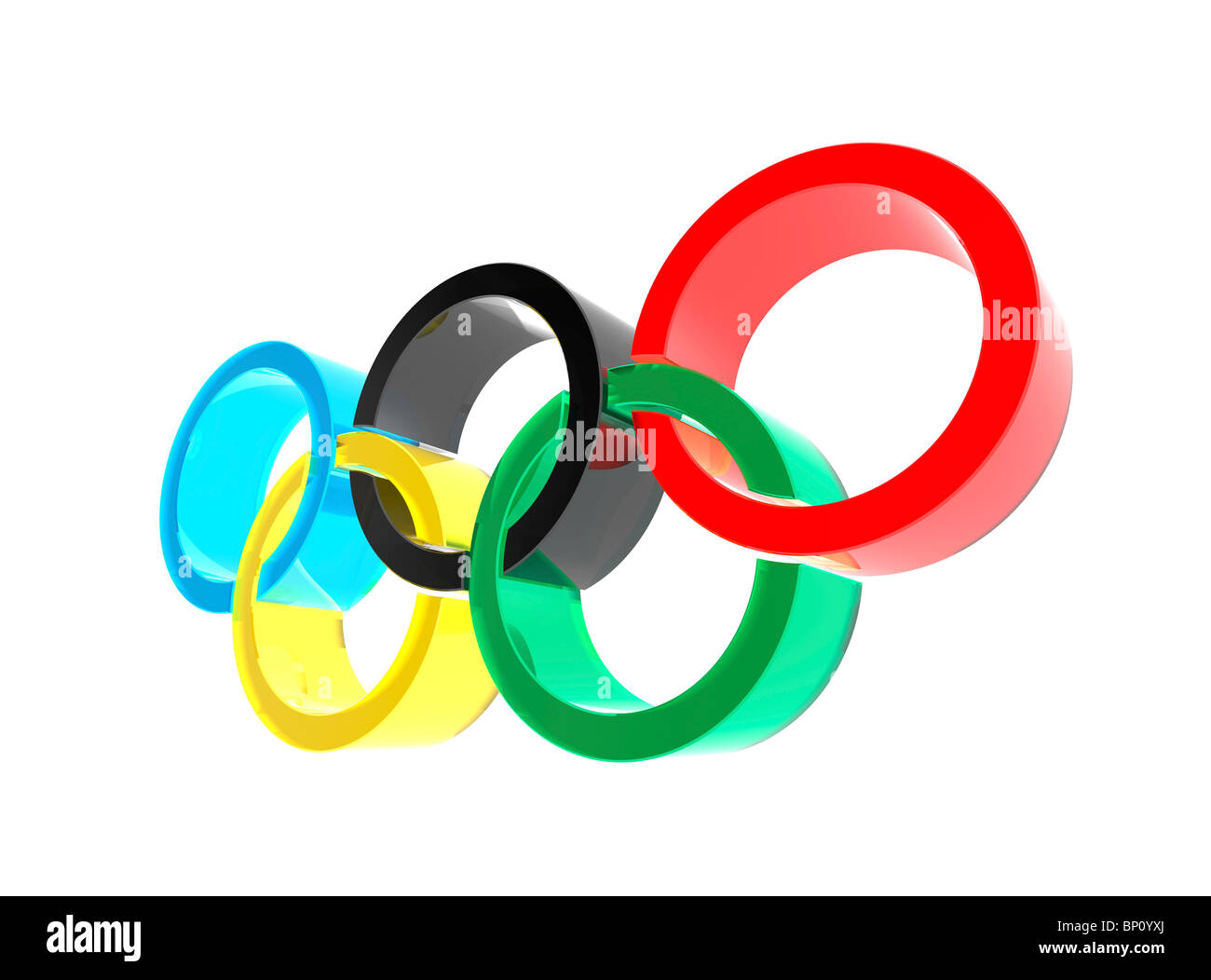 Symbol der Olympischen Ringe isoliert auf weißem Hintergrund 3D illustration Stockfoto