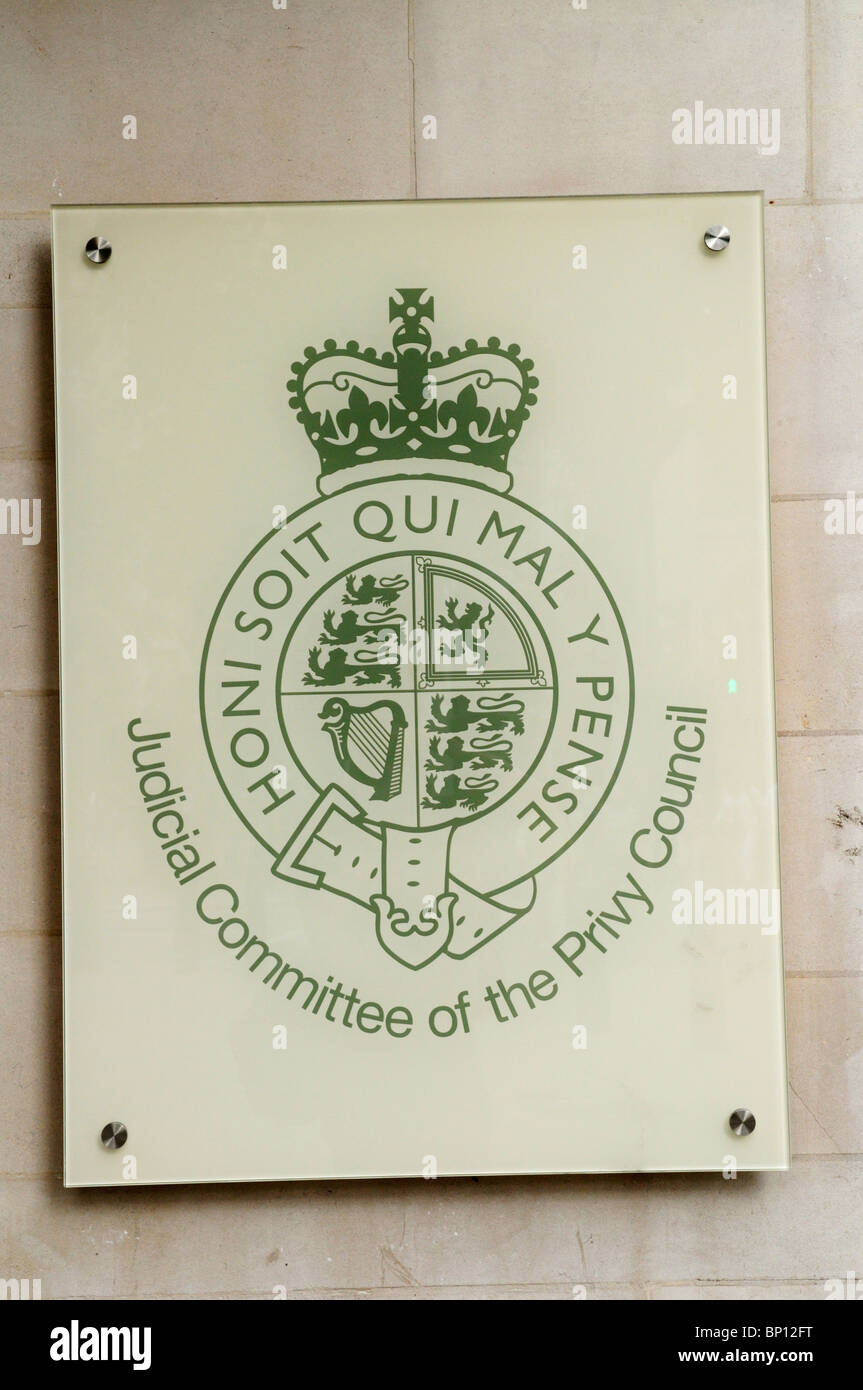 Judicial Committee des Privy Council Plaque an den Supreme Court, Westminster, London, England, UK Stockfoto