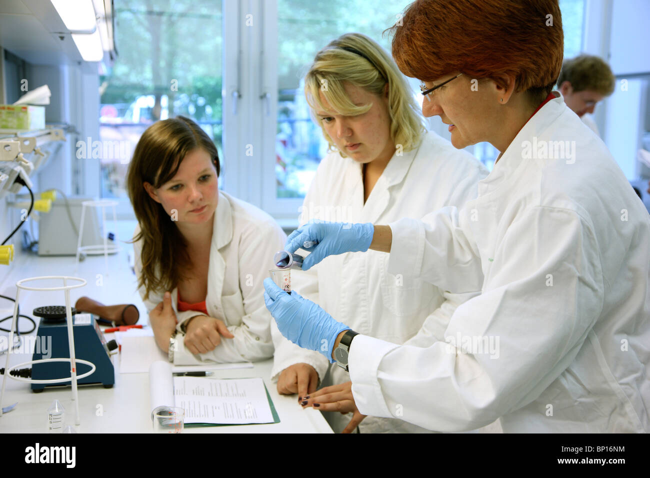 Studien der medizinischen Biotechnologie, grundlegende Praktikum, Studenten in einem Labor, Universität Essen, Germany. Stockfoto
