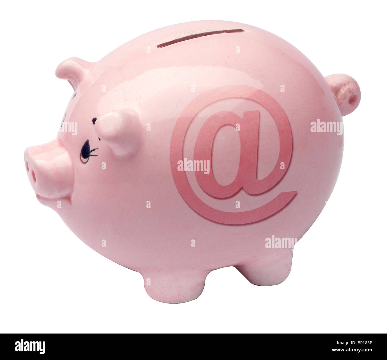 At-Zeichen Sie auf ein Sparschwein Stockfoto