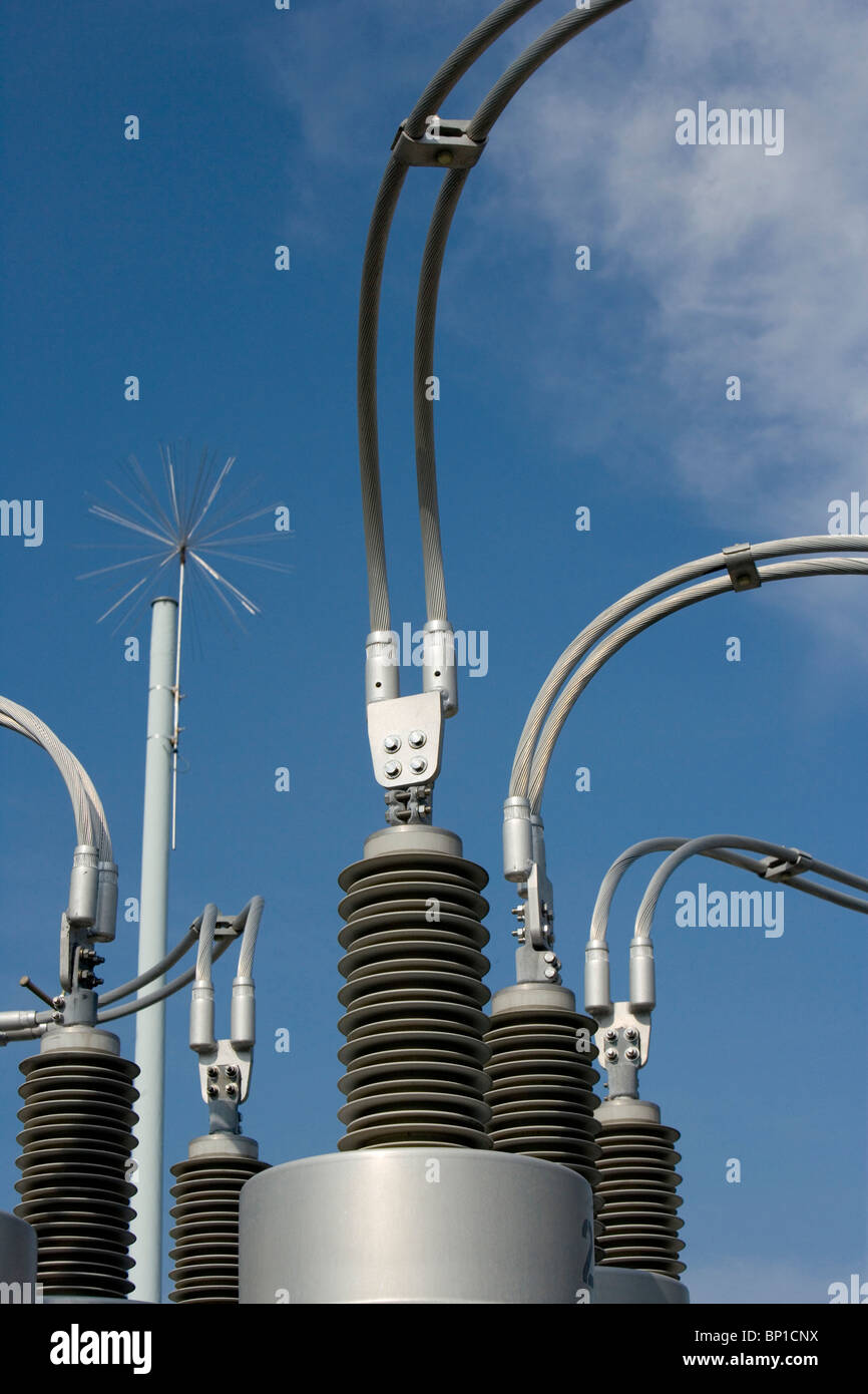 Detailaufnahmen auf eine elektrische Leistung Sub station Stockfoto