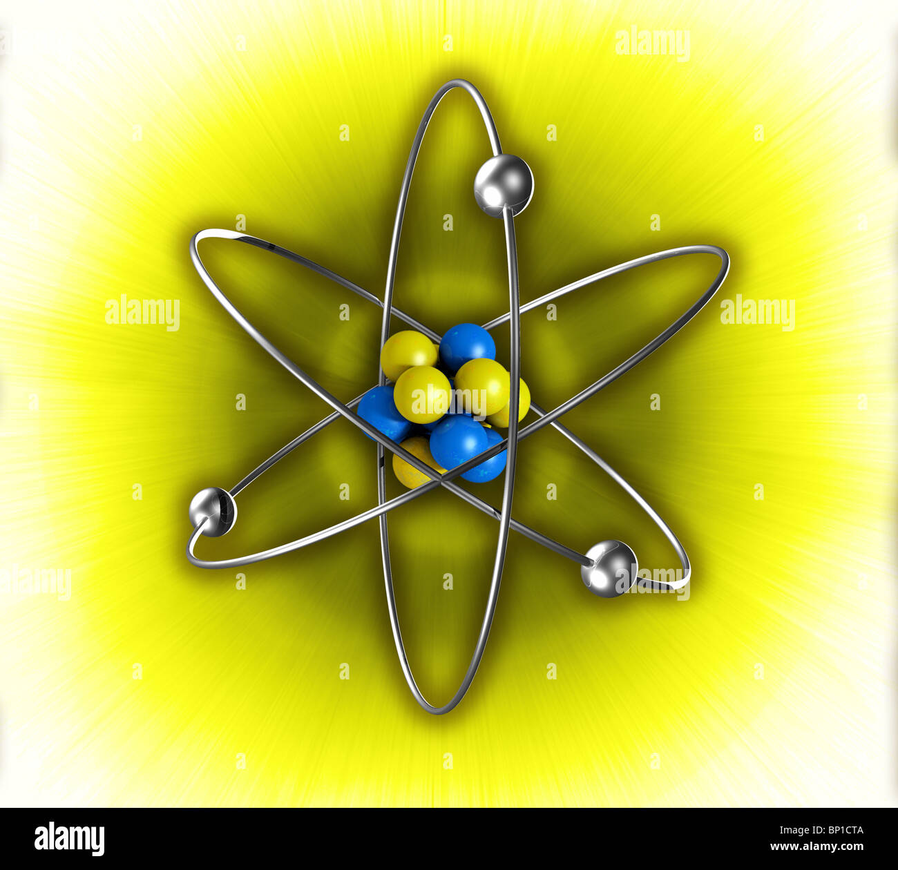 3D CGI-Modell der Struktur des Atoms, Struktur des Atoms zeigt den Kern und den Elektronen-orbitale Stockfoto