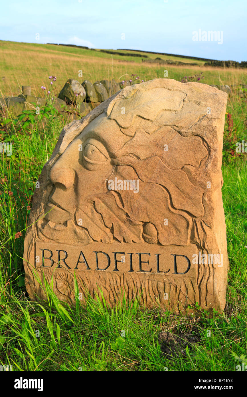 Stone Village Grenze Marker, Bradfield, Sheffield, Peak District National Park, South Yorkshire, England, UK. Stockfoto