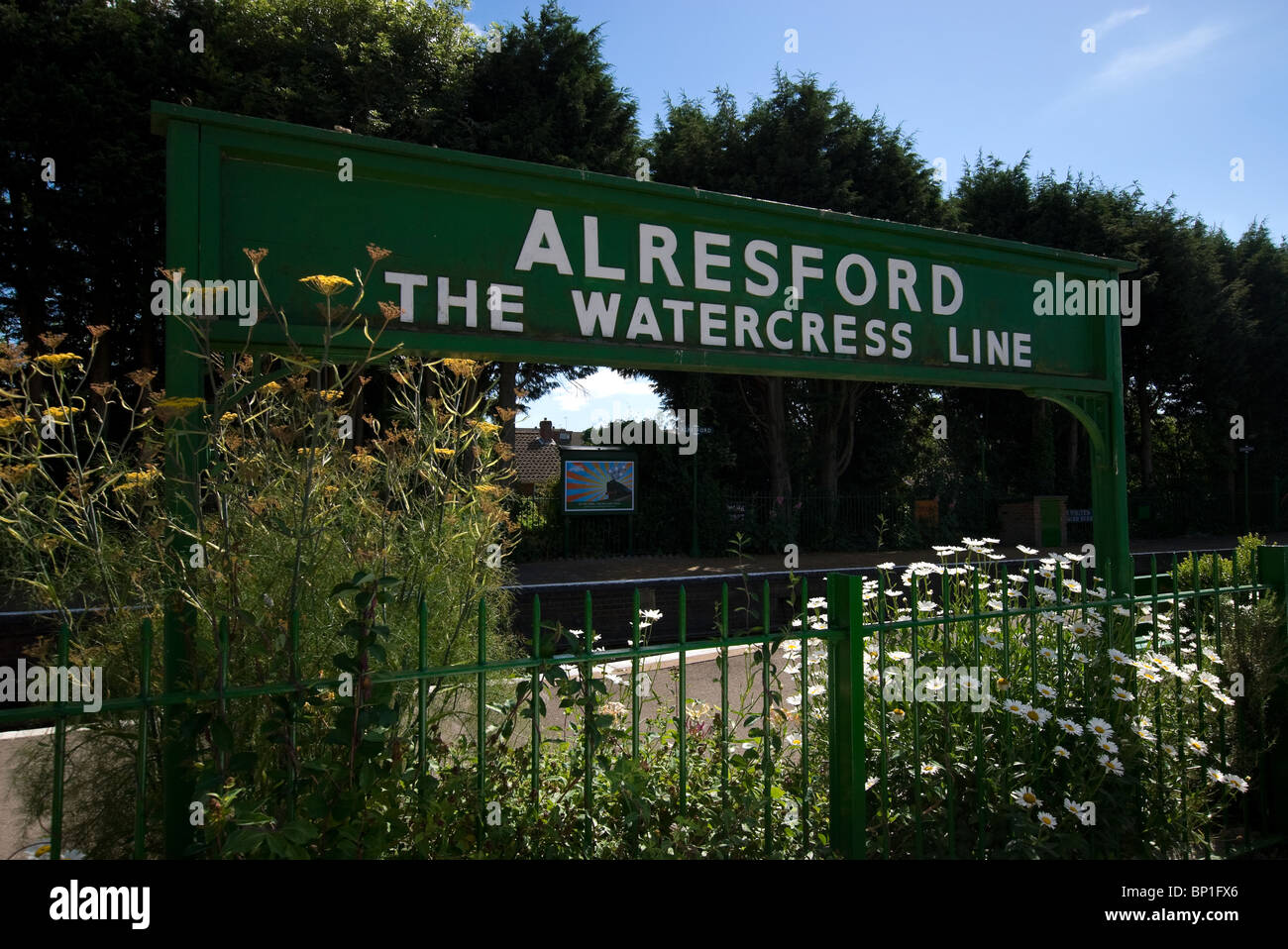 Bahnhof Alresford unterzeichnen die Brunnenkresse-Linie Stockfoto