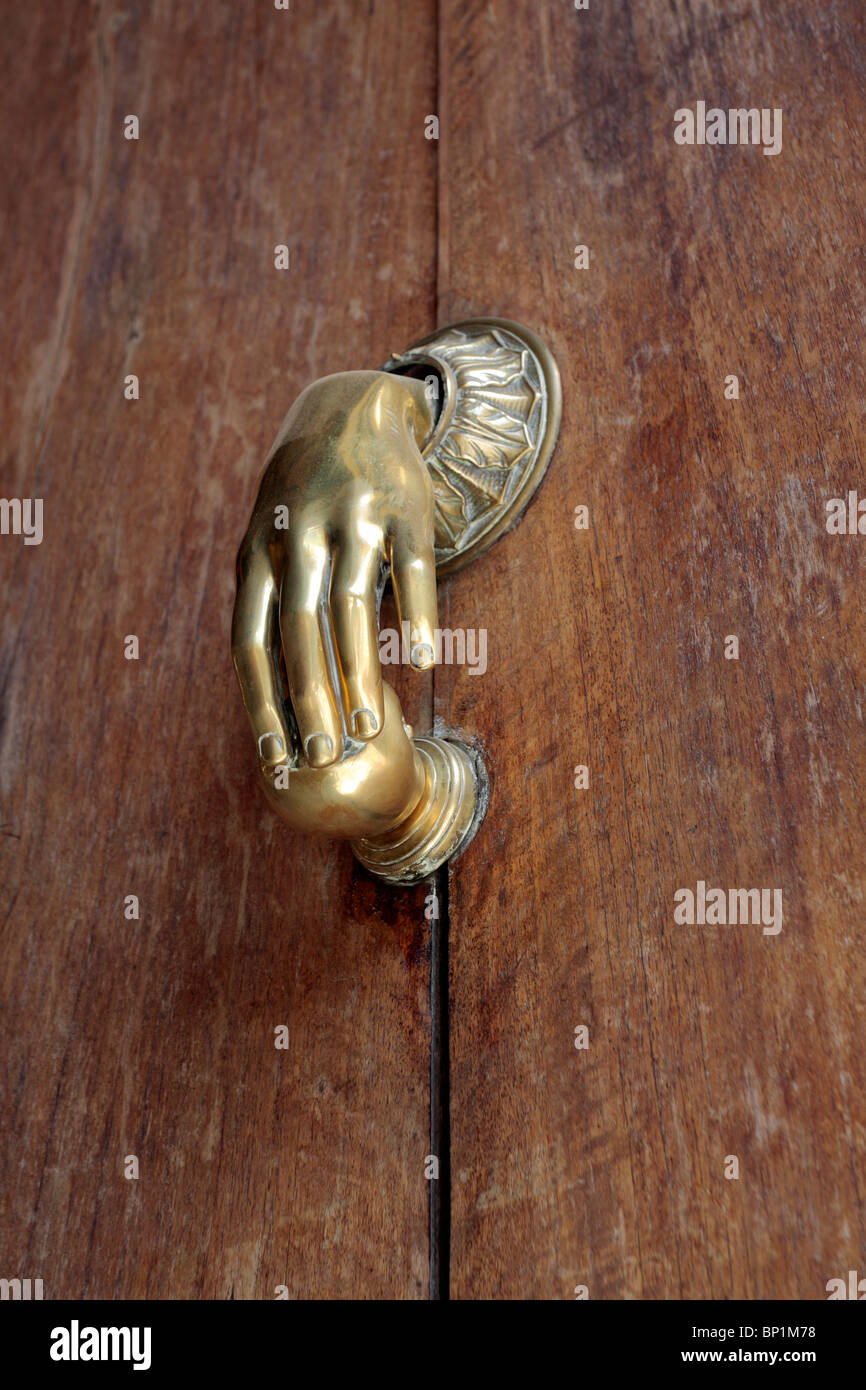 Brass Hand Door Handle On Stockfotos Brass Hand Door