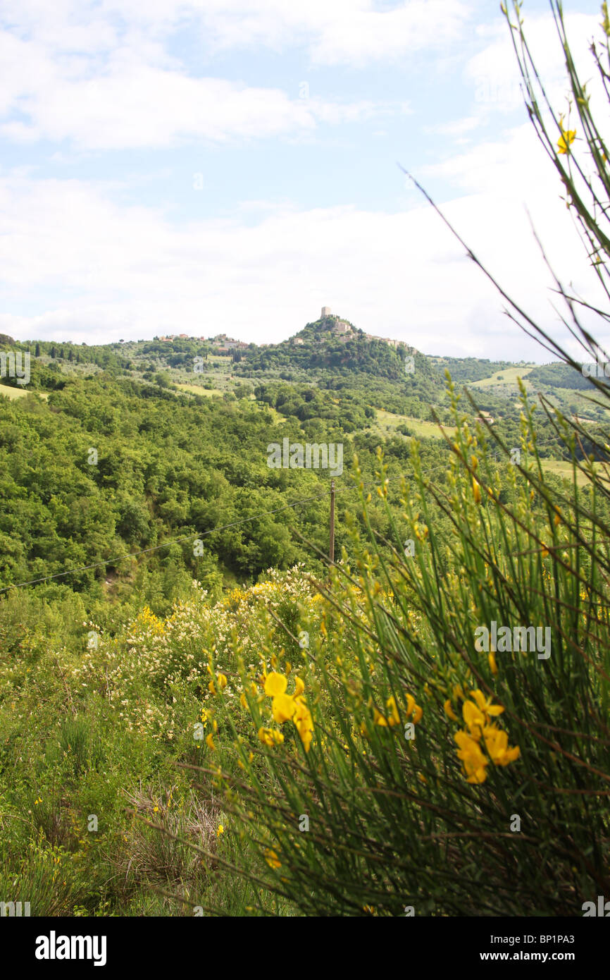 Blick vom Bagno Vignoni, Rocca d ' Orcia, Val d ' Orcia Naturpark, Toskana Stockfoto