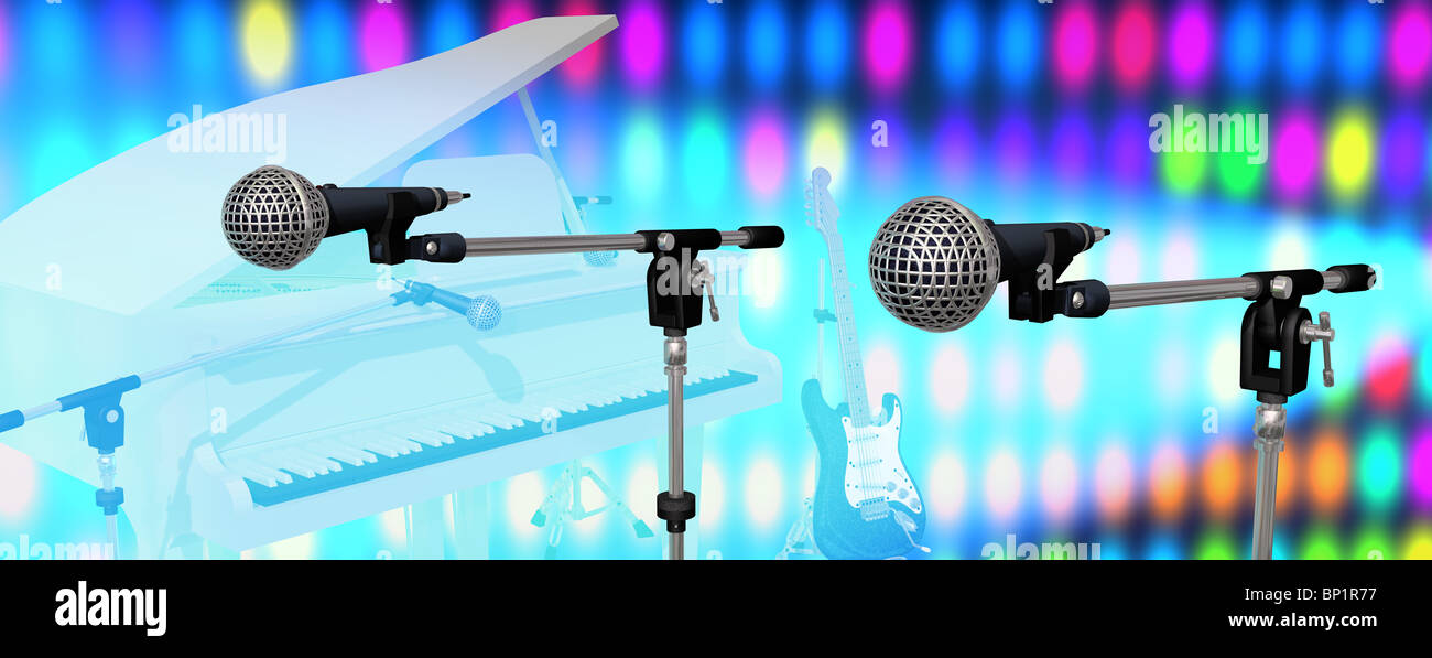 Mikrofone auf einer musical-Bühne Stockfoto
