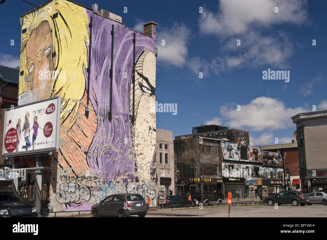 Graffiti am St Catherine Street, Montreal, Quebec, Kanada Stockfoto
