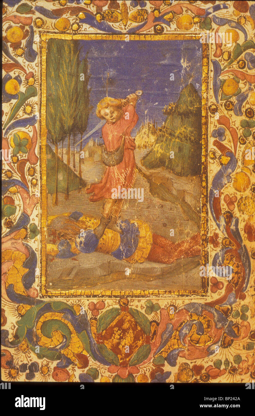 359. DAVID UND GOLIATH, HEBRÄISCHES MANUSKRIPT, FLORENZ C. 1460 Stockfoto