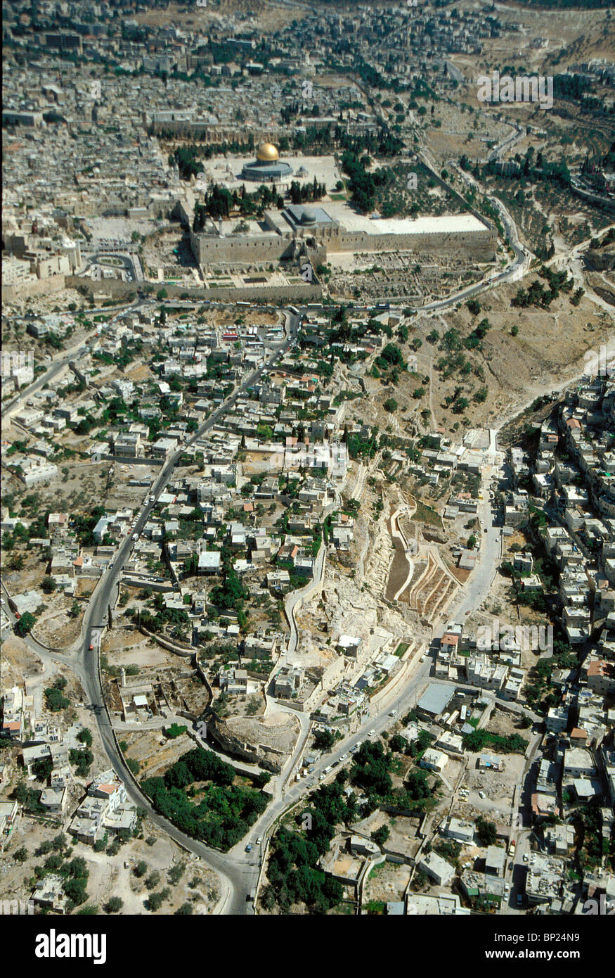 602. JERUSALEM, DER STADT DAVIDS - ALLGEMEINE ANSICHT VON SÜDEN MIT DEM TEMPELBERG IN DER OBEREN MITTE Stockfoto