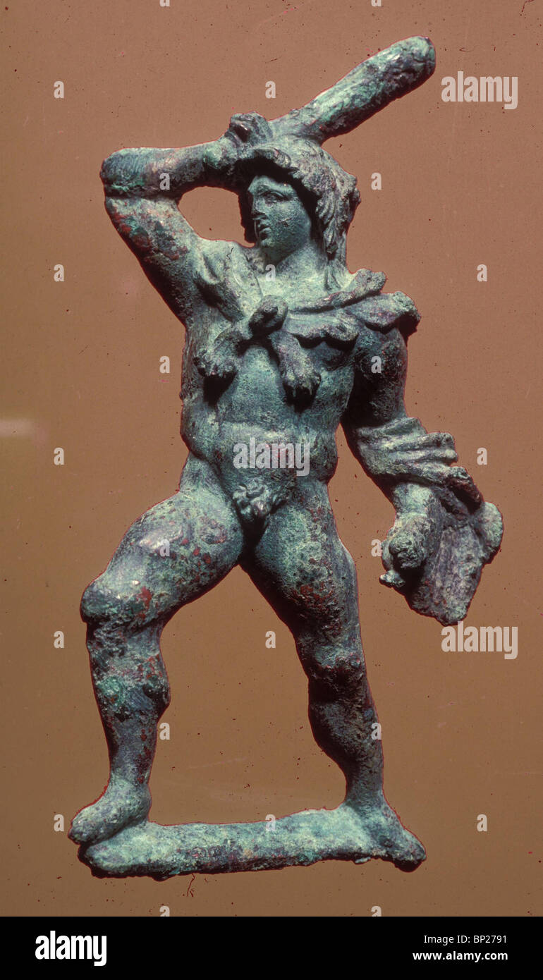 1547 BRONZEFIGUR MIT ALEXANDER DEM GROßEN ALS HERKULES. SEPPHORIS AUSGRABUNGEN Stockfoto