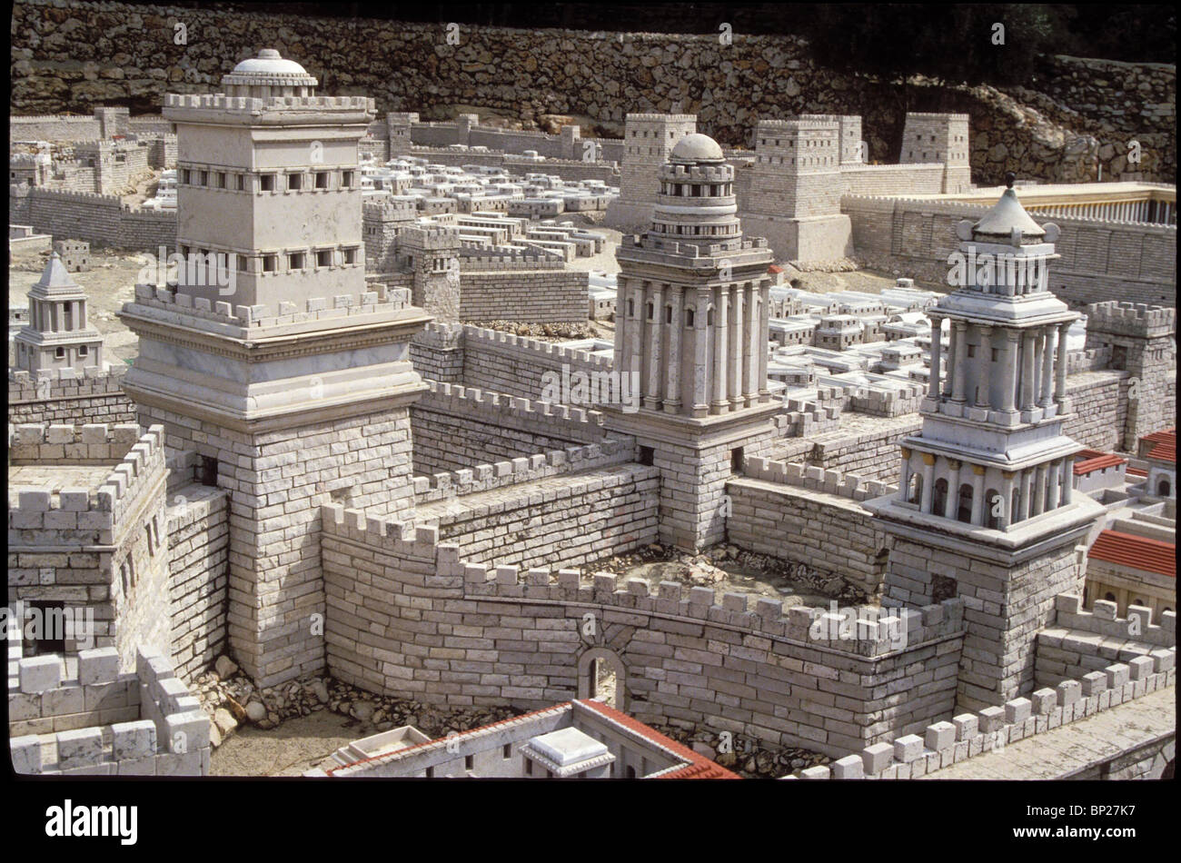 896. MODELL DER PALAST DES HERODES IN JERUSALEM, ZEIGEN DIE DREI TÜRME: PHASAEL (TURM), HIPICUS UND MIRIAM Stockfoto