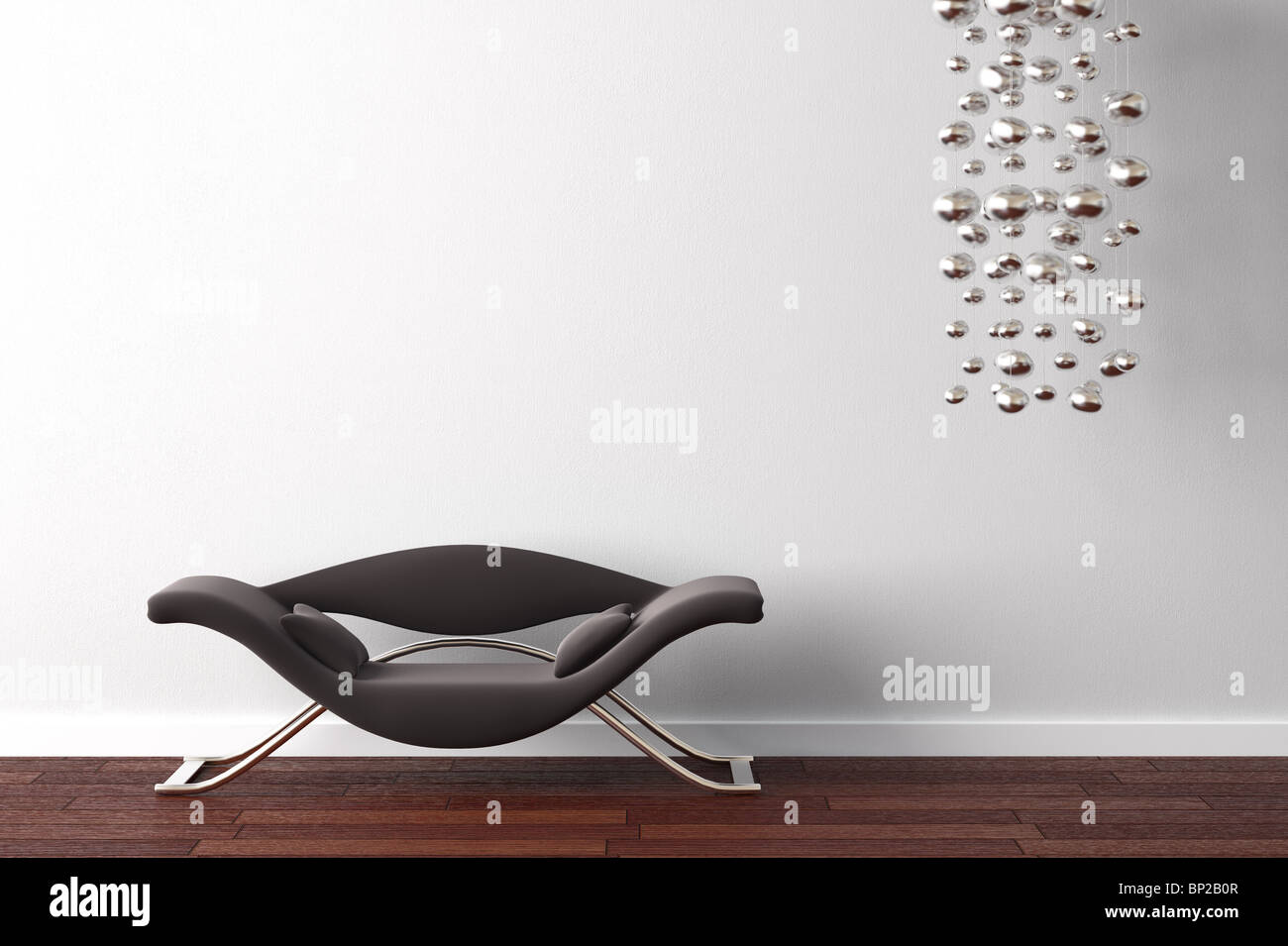 Innenarchitektur Od moderne schwarze Sessel und Hängelampe auf weißen Wand Stockfoto