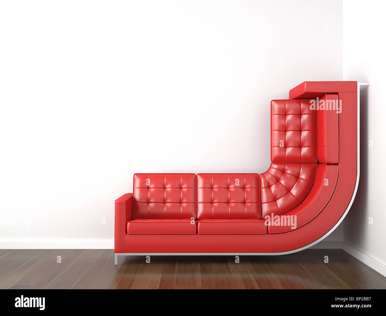 Interior Design Mit Einer Gebogenen Roten Couch In Einem