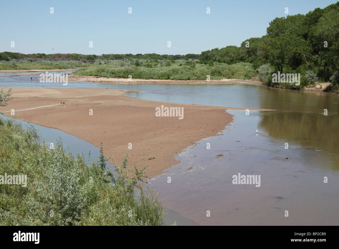 Rio Grande River bei Corrales, Sandoval County, New Mexico, 18. Juni 2010 Stockfoto