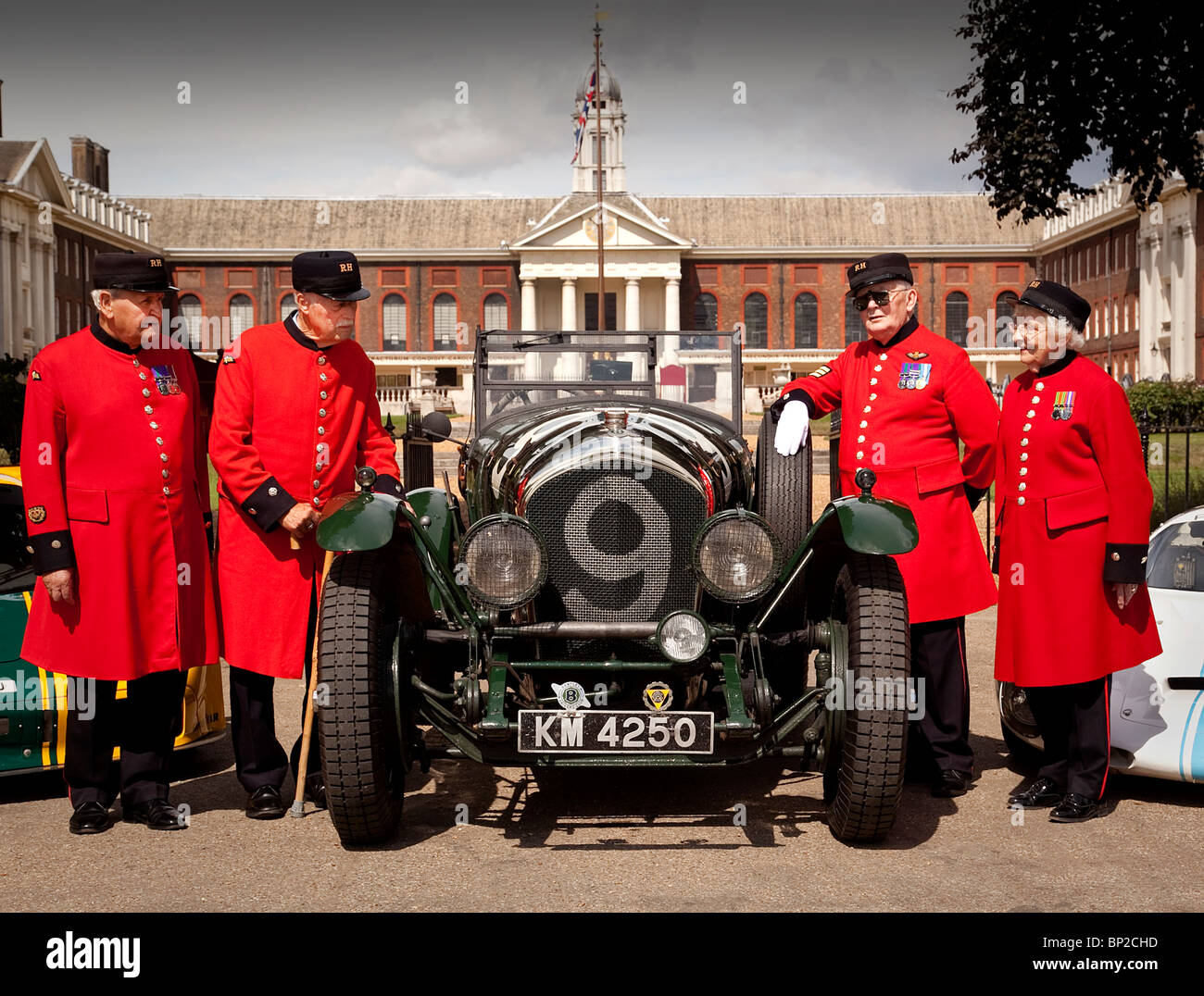 Blick auf Vintage Le Mans Bentley auf dem Gelände des Royal Hospital Chelsea-Rentner Stockfoto