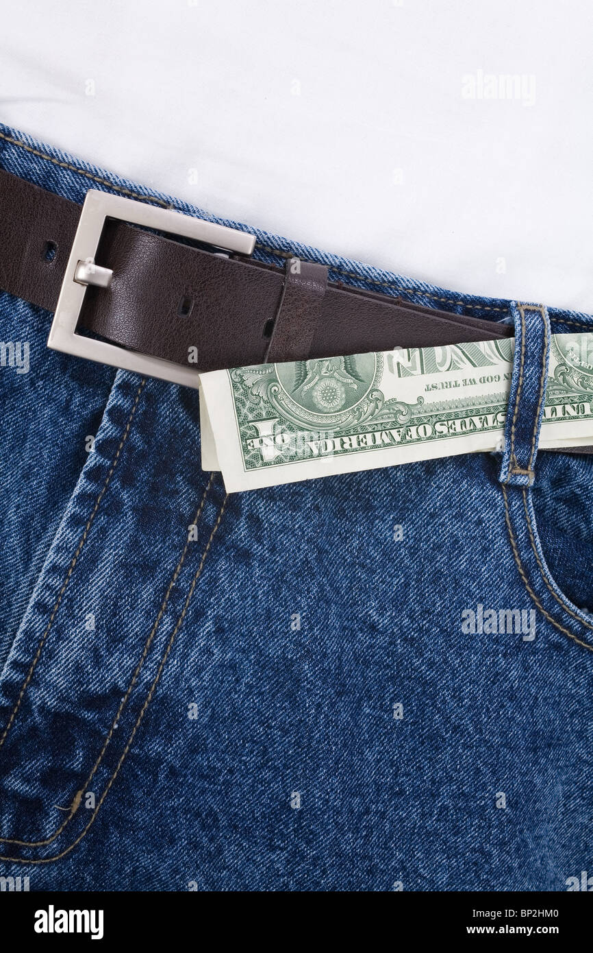 eine blaue Jeans und US-Dollar Nahaufnahme Schuss Stockfoto