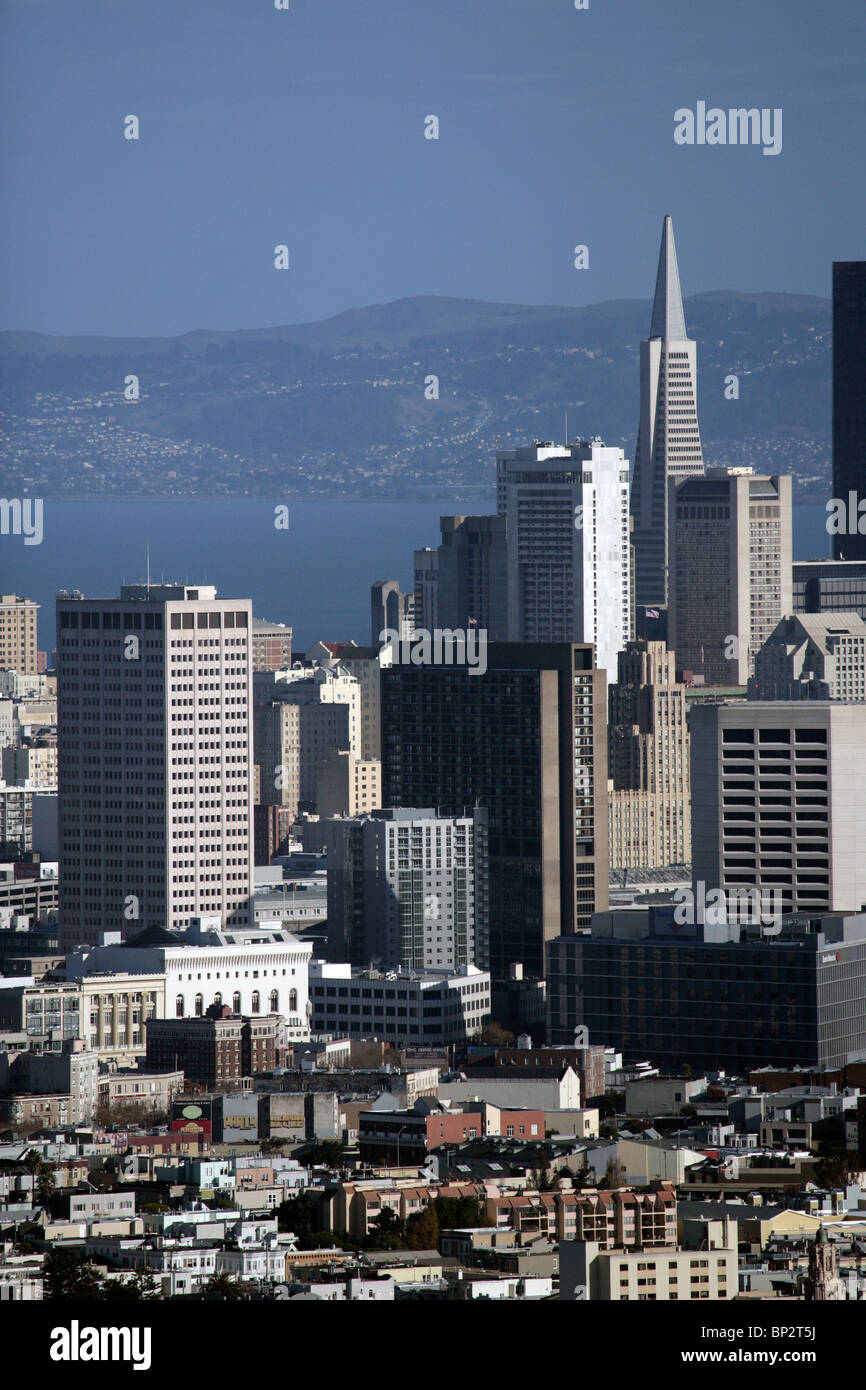 Luftaufnahme über Transamerica Pyramid Skyline San Francisco Kalifornien Stockfoto