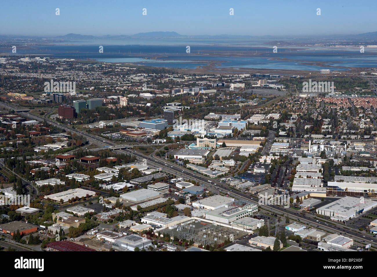 Luftaufnahme über Silicon Valley San Jose Kalifornien Stockfoto