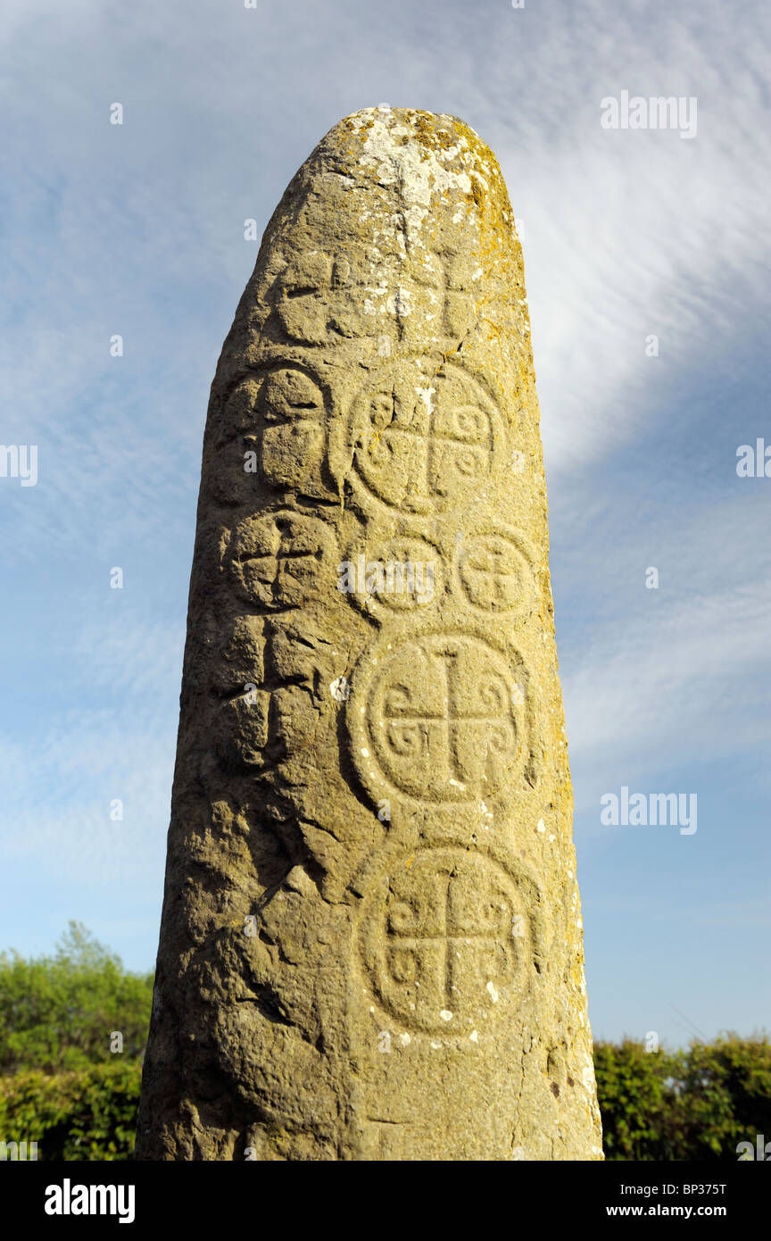 Kilnasaggart Säule Stein in den frühen keltischen christlichen klösterlichen Standort in der Nähe von Jonesboro, County Armagh, Nordirland, Vereinigtes Königreich Stockfoto