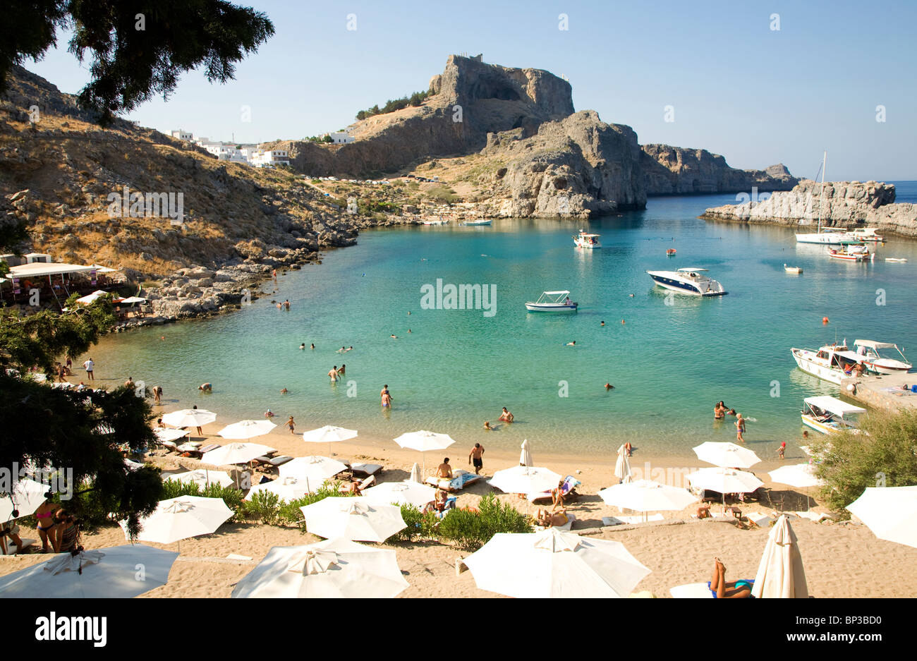 St Pauls Bay, Insel Agios Pavlos, Lindos, Rhodos, Griechenland Stockfoto