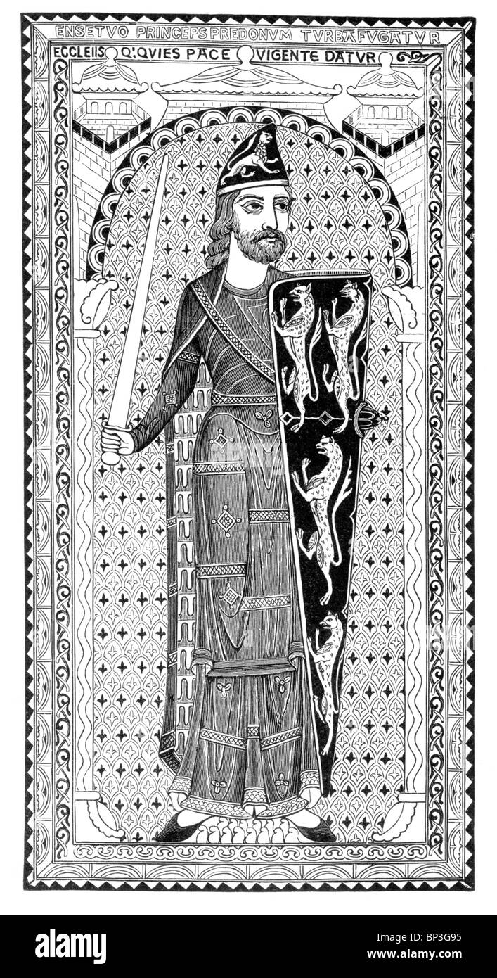 Schwarz und weiß-Abbildung; Bildnis von Geoffrey Plantagenet, Graf von Anjou, auf seinem Grab an Le Mans, Frankreich, 12. Jh.; Stockfoto