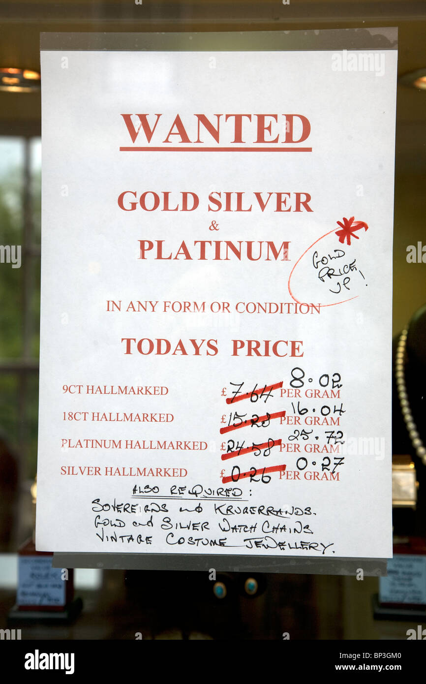 Wollte Plakat Gold Silber Platin Preise Melden Stockfotografie Alamy