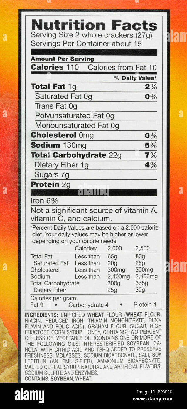 Ernährung-Fakten-Label aus eine Schachtel Kekse. Stockfoto