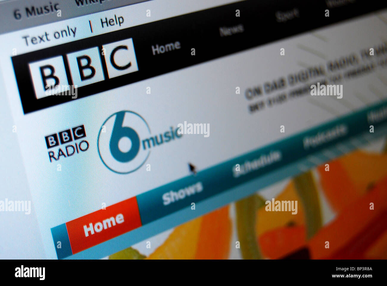 Ein Foto-Illustration der BBC 6 Musik Webseite oder homepage Stockfoto