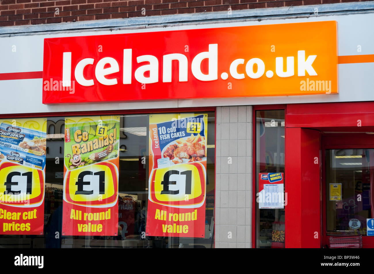 Island Tiefkühlkost shop, UK. Island store Exterieur. Stockfoto