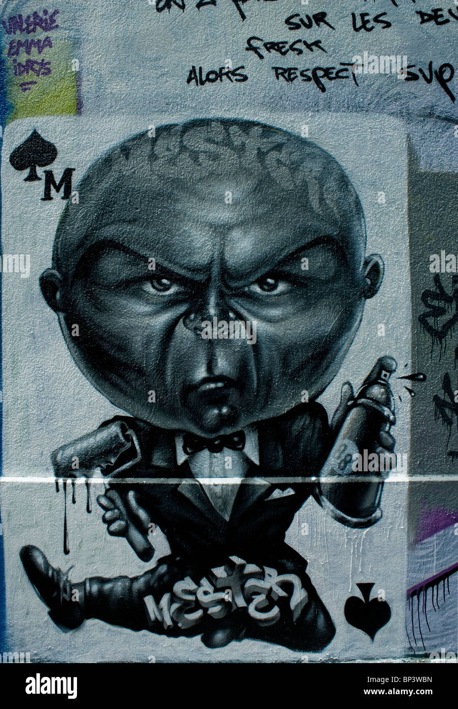 Paris, Frankreich, Malerei Wand mit Sprühfarbe, Graffiti Grafik "Street Art" Stockfoto