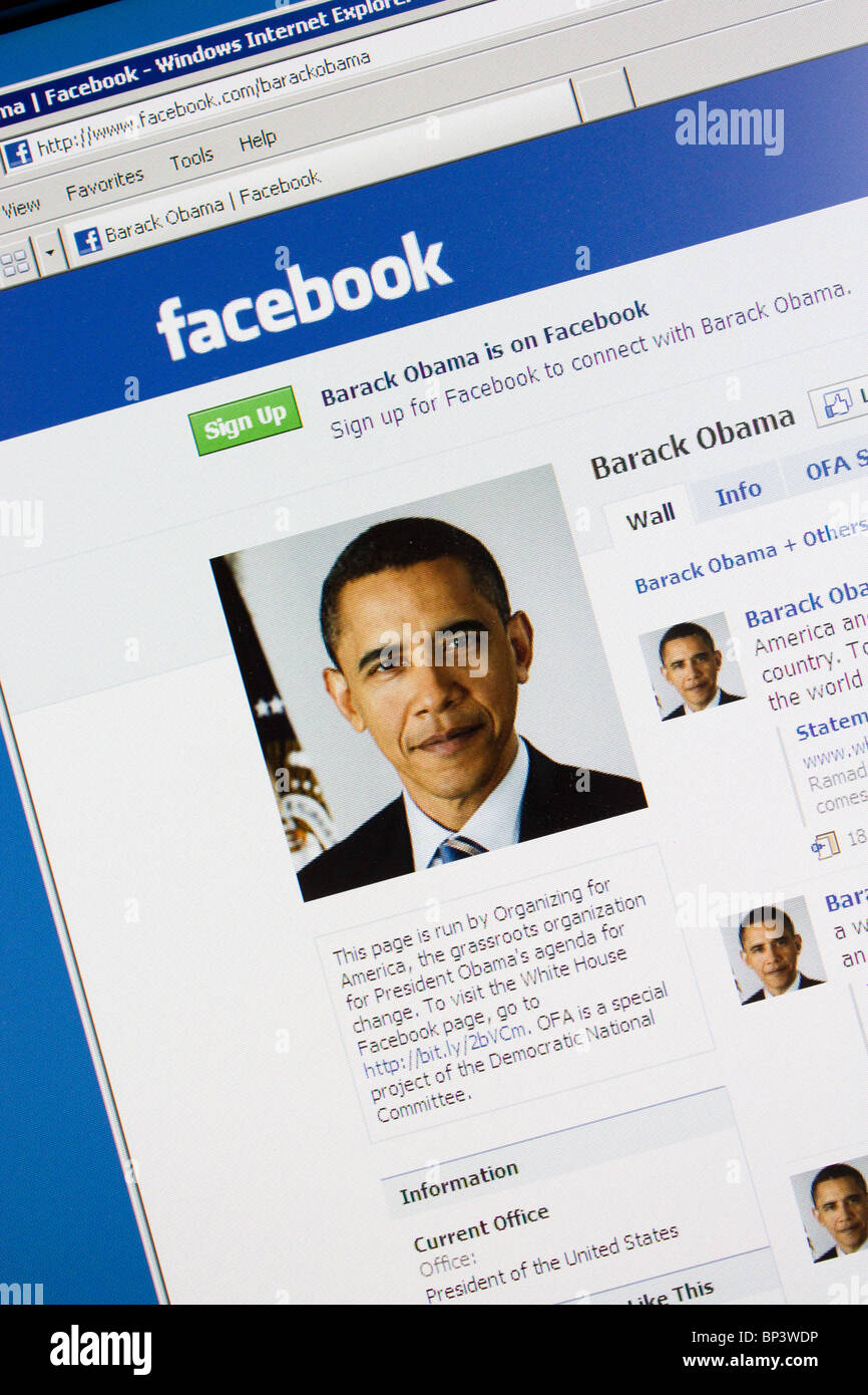 Facebook U.S. Präsident Barack Obama Stockfoto