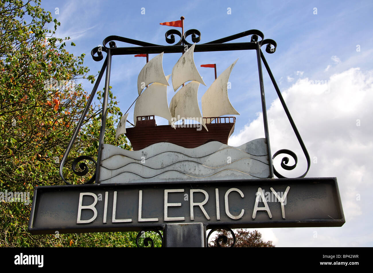 Ortsschild, Billericay, Essex, England, Vereinigtes Königreich Stockfoto