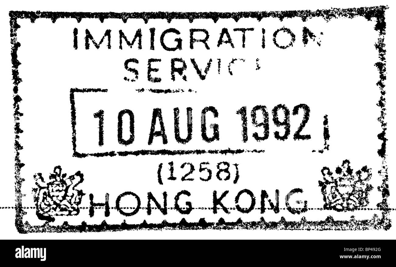 Hong Kong, Passstempel, 1992 Stockfoto