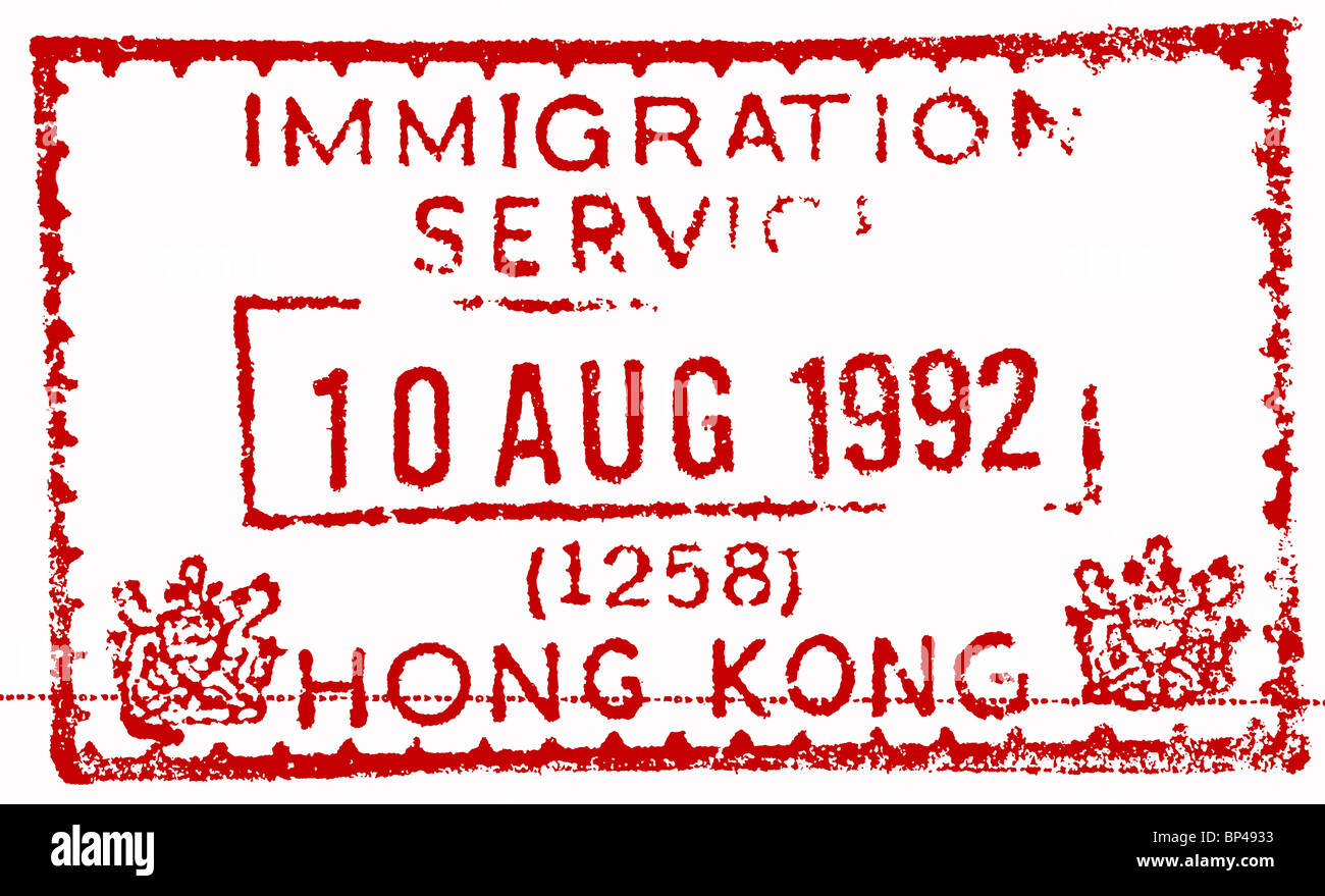 Hong Kong, Passstempel, 1992 Stockfoto