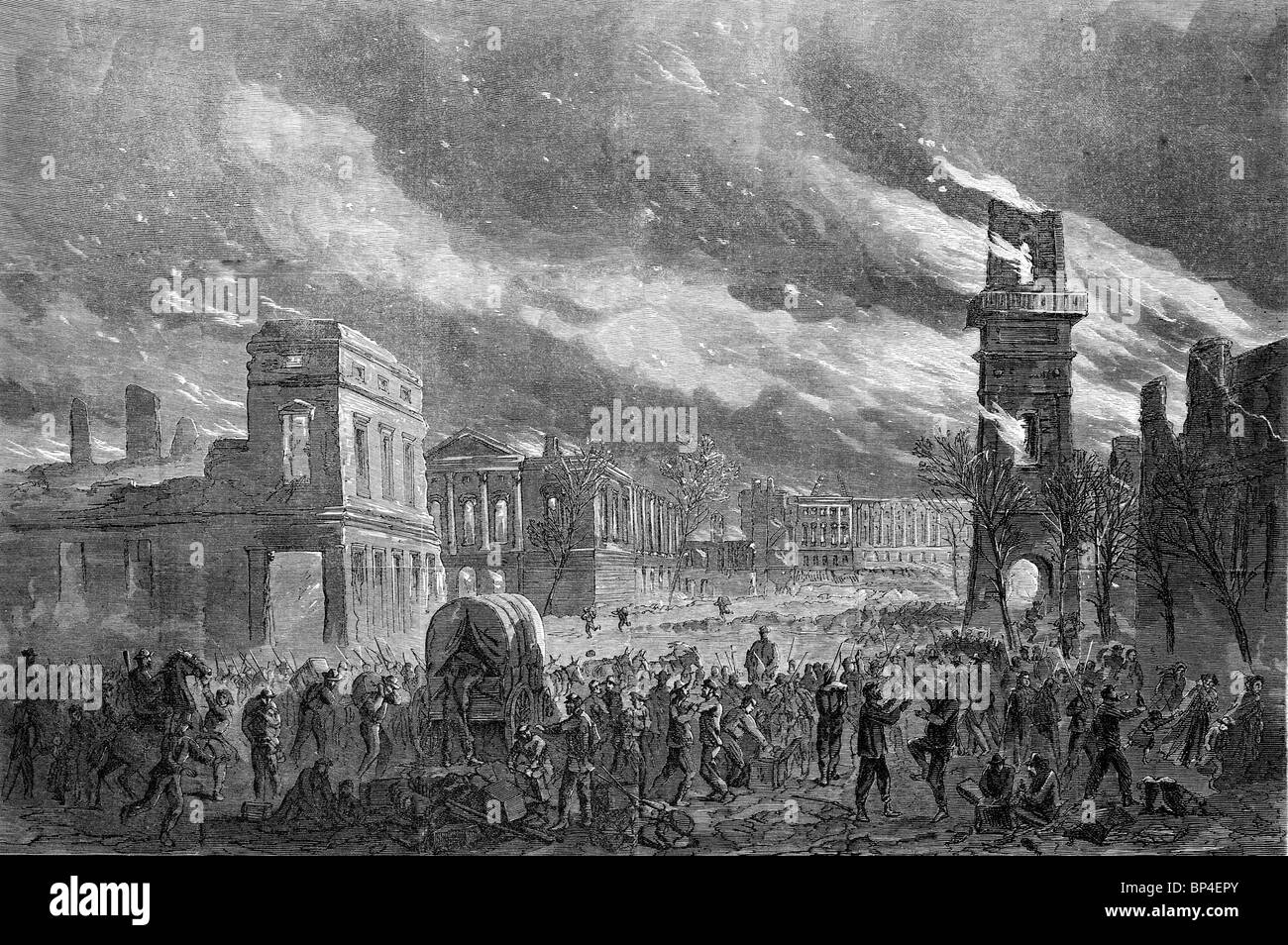 Das Verbrennen von Columbia, South Carolina, 17. Februar 1865 während des Bürgerkriegs in USA Stockfoto