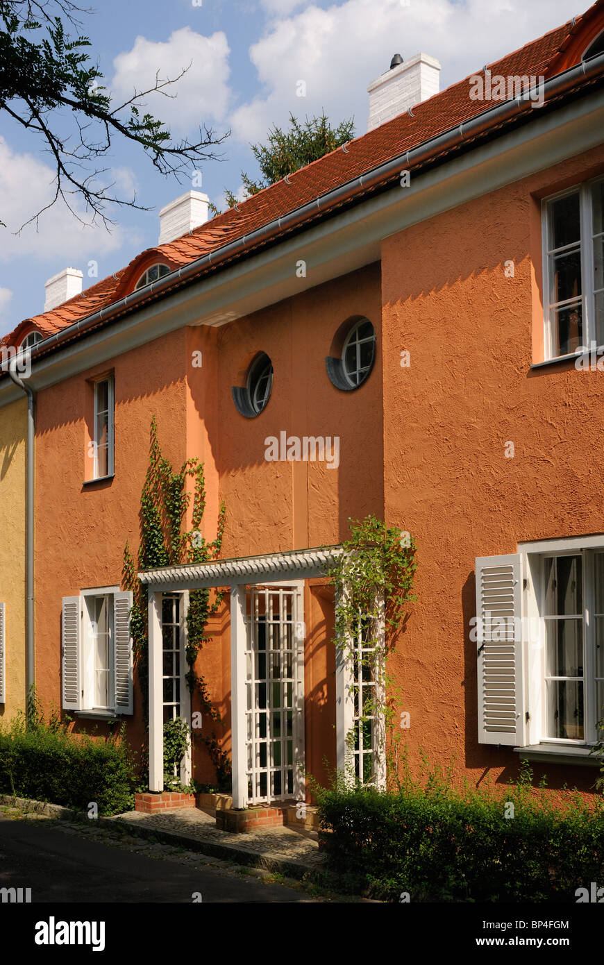 Die Gartenstadt Falkenberg, Gartenstadt Falkenberg, Tinte Box Kolonie, UNESCO-Weltkulturerbe. Akazienhof, Berlin, Deutschland, Europa. Stockfoto