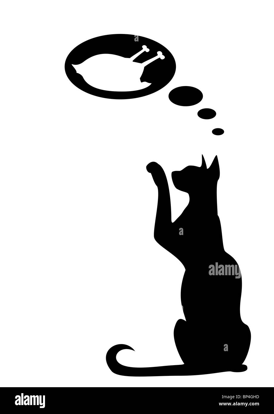 Die Silhouette eines schwarzen Katze welche Träume einer Henne Stockfoto
