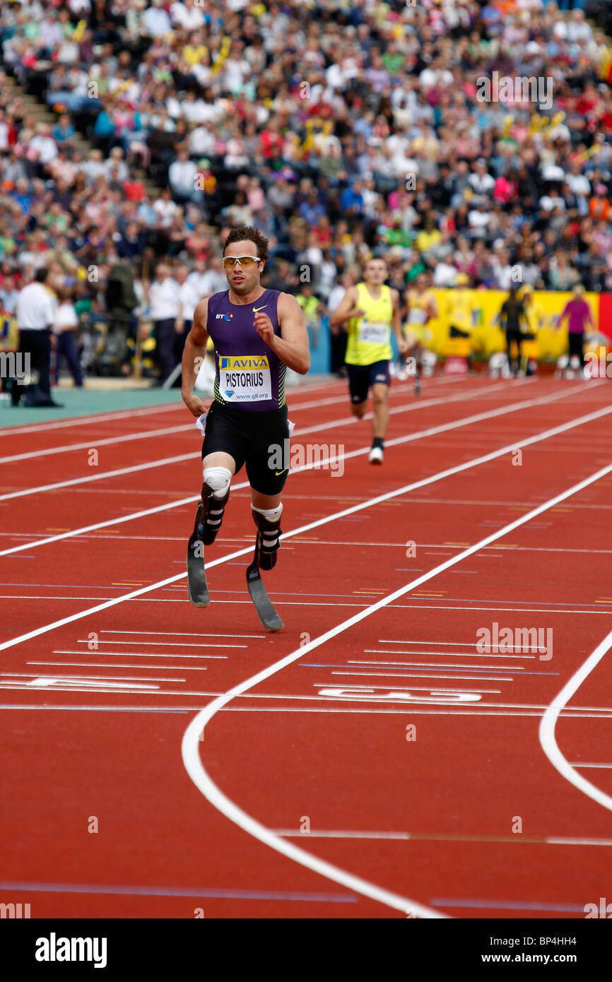 Oscar Pistorius, der 400m Weltrekord bei Aviva London Grand Prix, Crystal Palace, London. Stockfoto