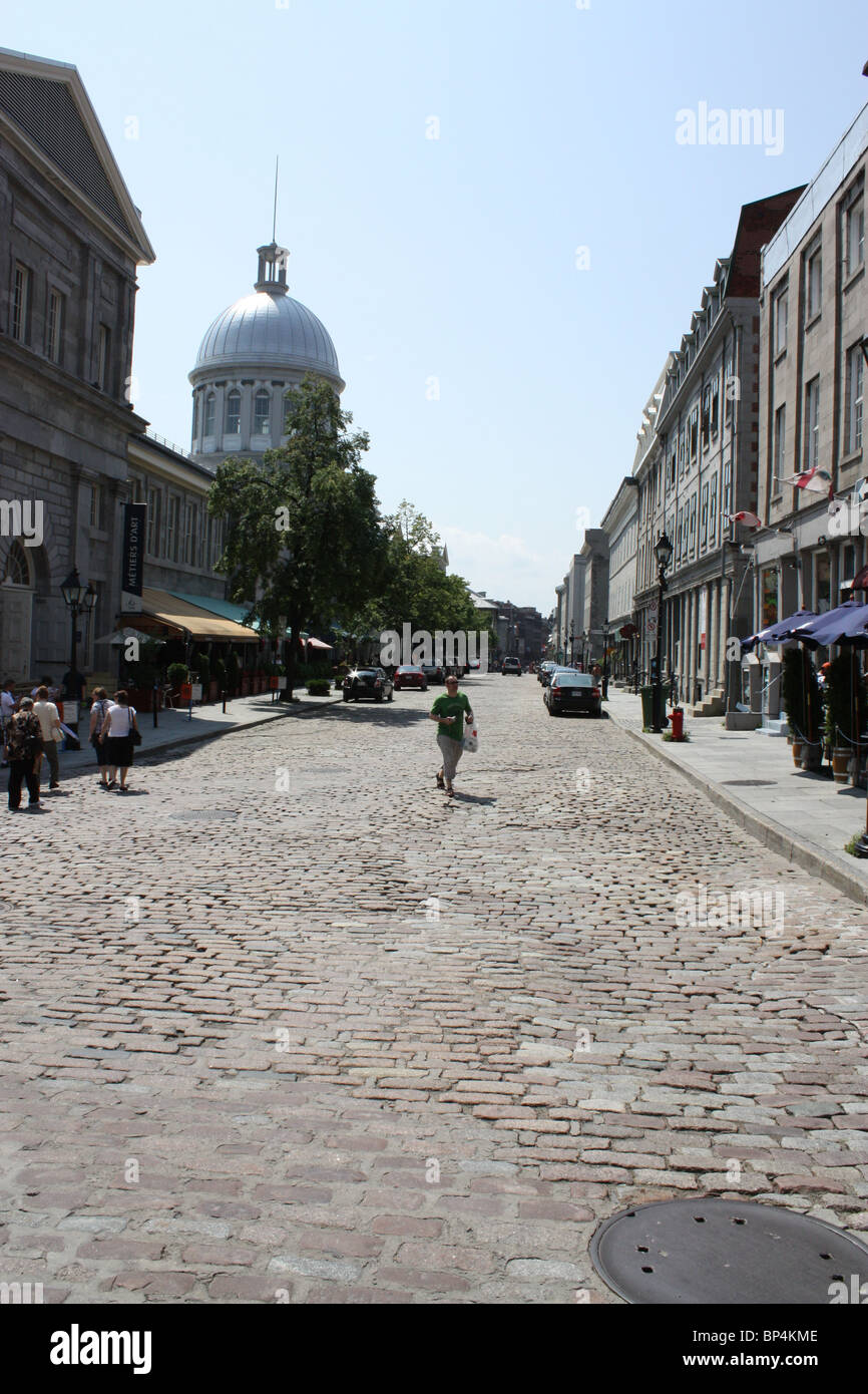 Straße mit Kopfsteinpflaster Straße Bonsecours Markt Stockfoto