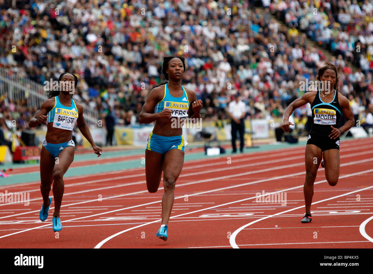 Marshevet MYERS Gewinne die Frau 100m Hitze beim Aviva London Grand Prix, Crystal Palace. August 2010 Stockfoto