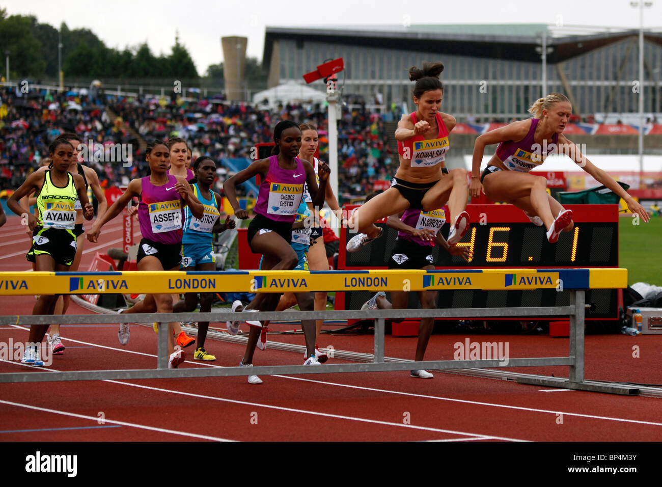 3000m Hindernislauf Frauen Rennen in Aviva London Grand Prix, Crystal Palace, London. August 2010. Stockfoto