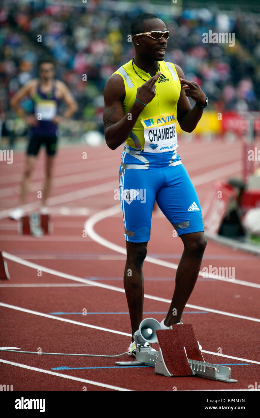 Ricardo Kammern zum Jahresbeginn die 400m Rennen der Männer am Aviva London Grand Prix, Crystal Palace, London. 2010. Stockfoto