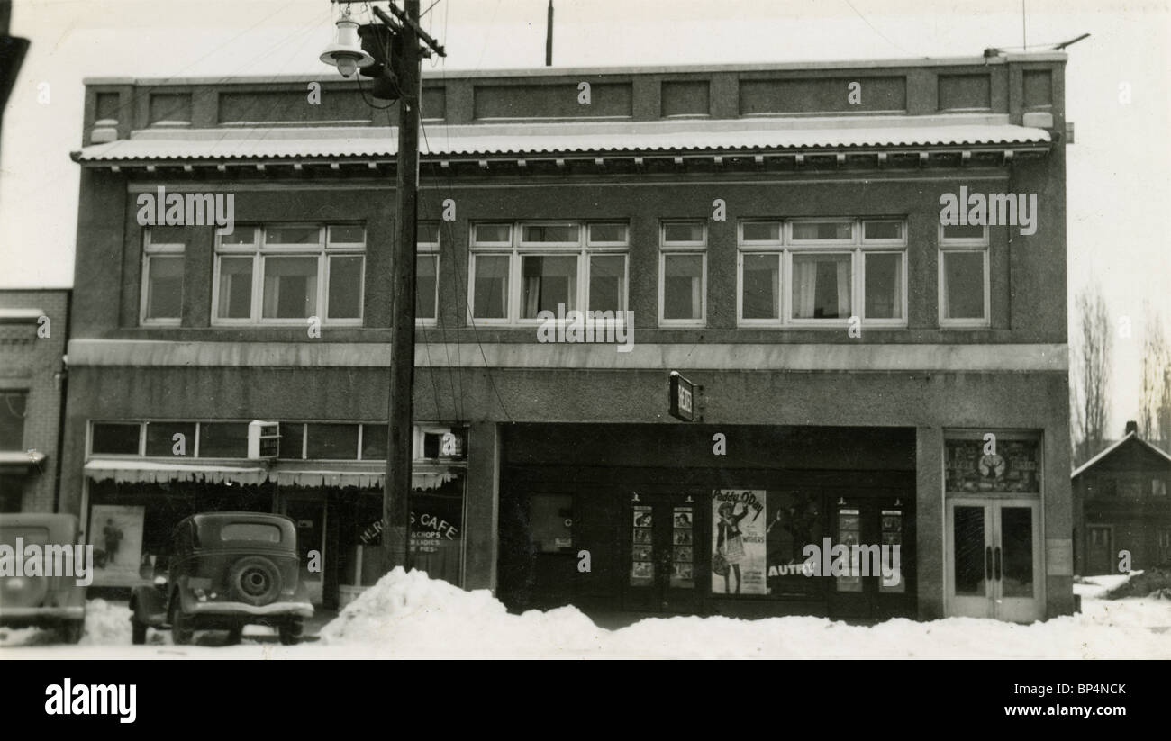 Tiefstand-Ära ca. 1935 Kino, Kleinstadt, New England. Stockfoto