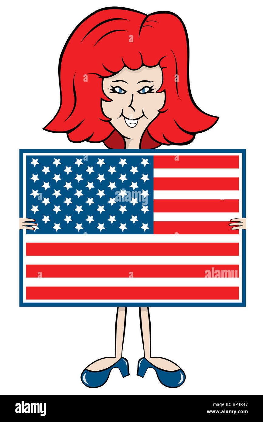 Cartoon-Dame mit amerikanische Flagge mit passenden Schuhen und Haarfarbe Stockfoto