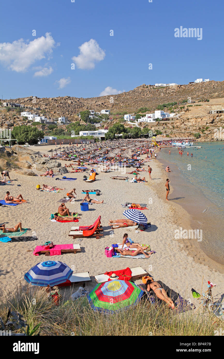 Super Paradise Beach, Insel Mykonos, Kykladen, Ägäis, Griechenland Stockfoto